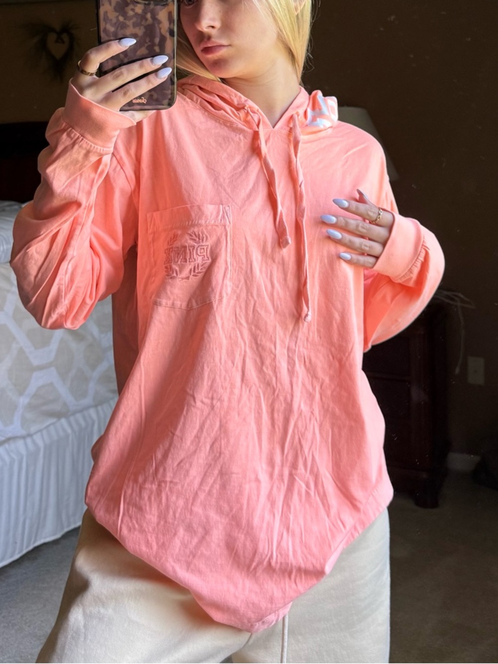 PINK Victoria's Secret Coral Pink Pullover Hoodie